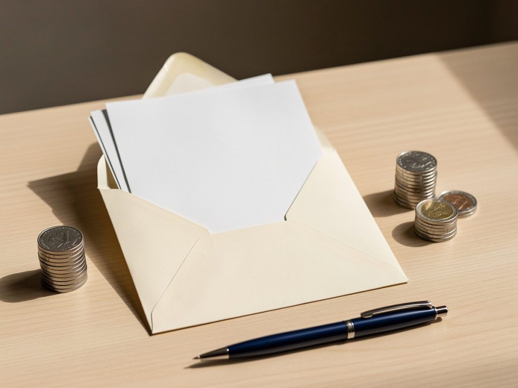 Sobre y recibos en blanco sobre un escritorio